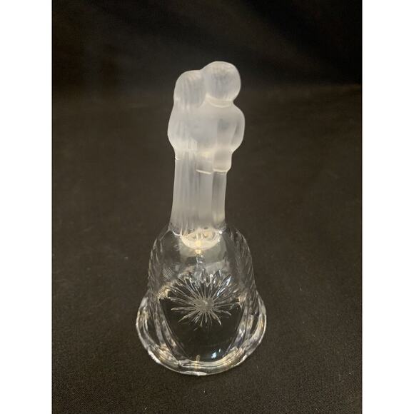 VINTAGE 4” La Vie SATIN & CRYSTAL CLEAR GLASS MINI WEDDING BELL - Picture 2 of 7